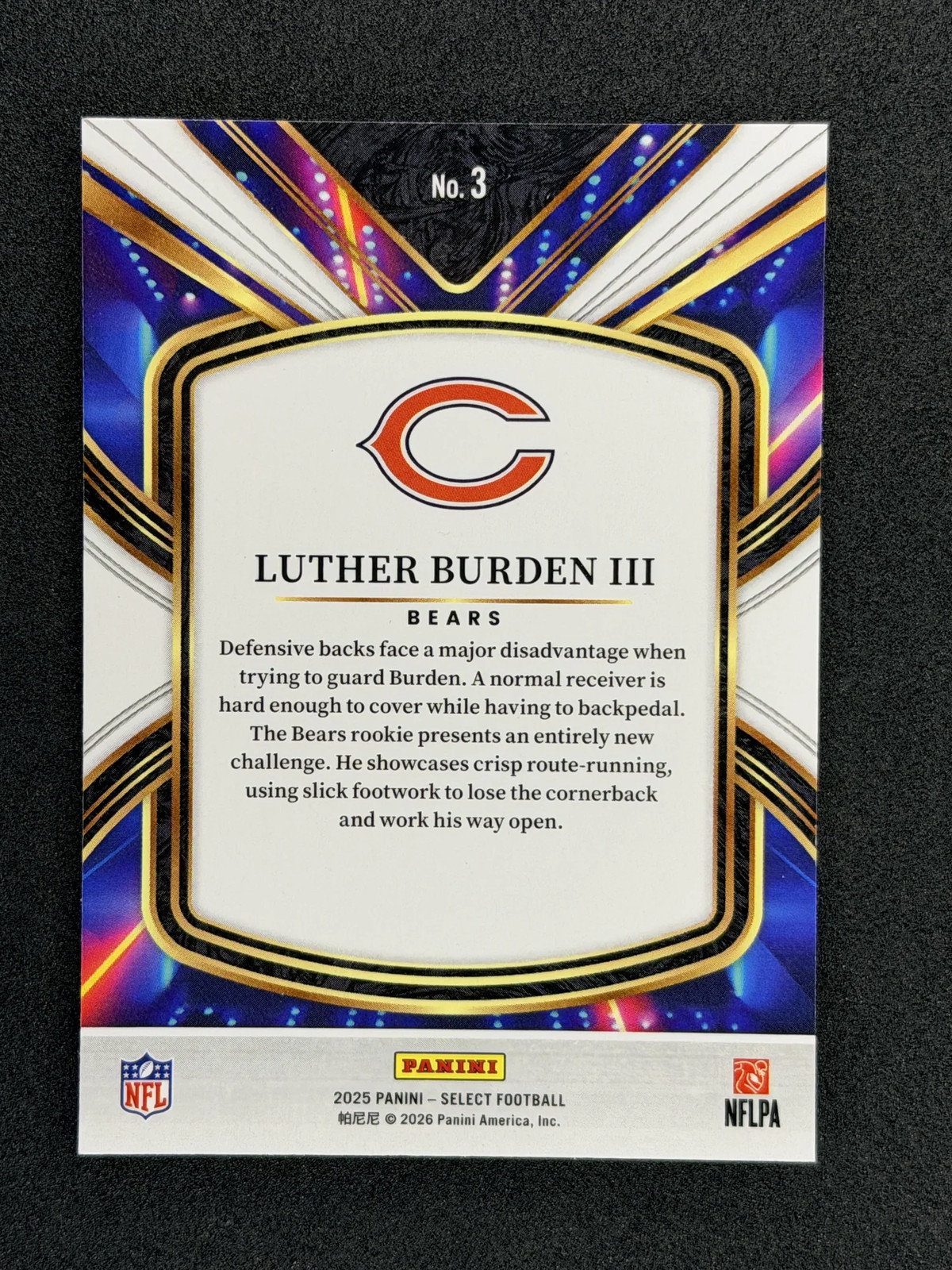 Luther Burden III 2025 Panini Select 3 Select Future Chicago Bears