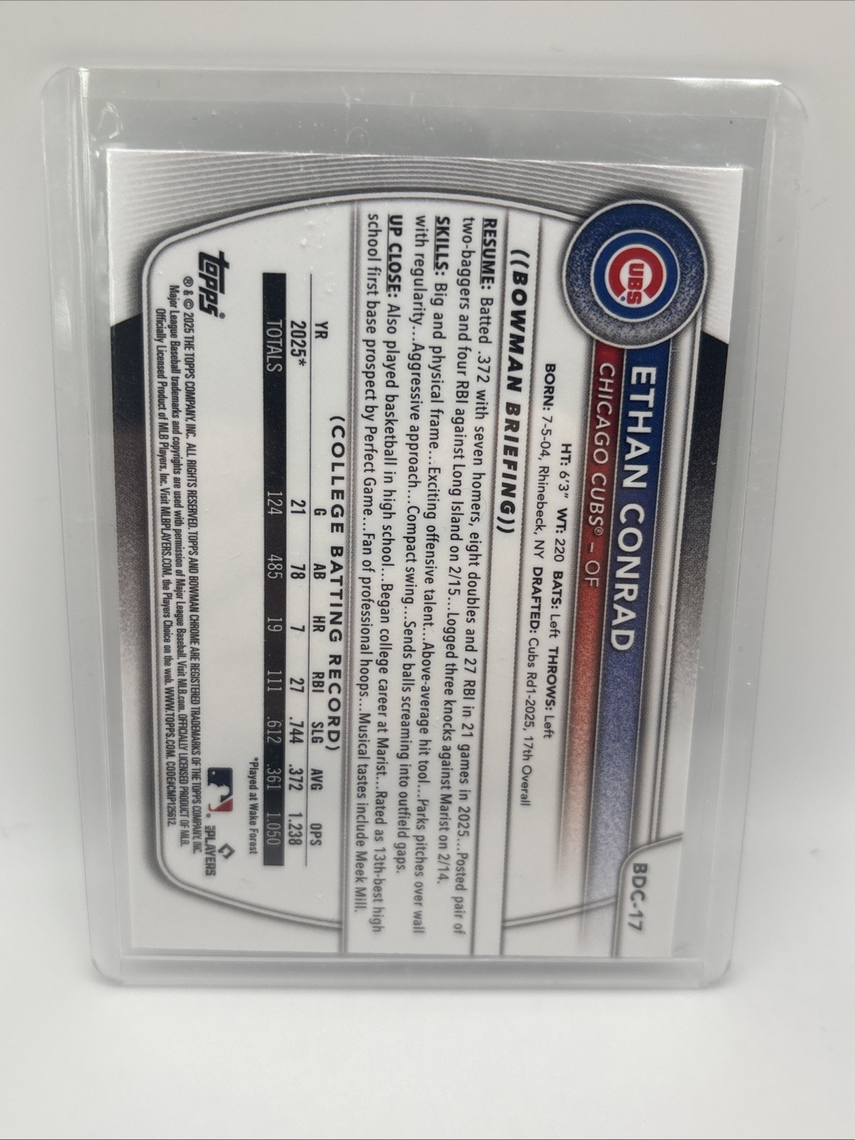 2025 Bowman Draft Chrome 1st Base Ethan Conrad Cubs BDC-17