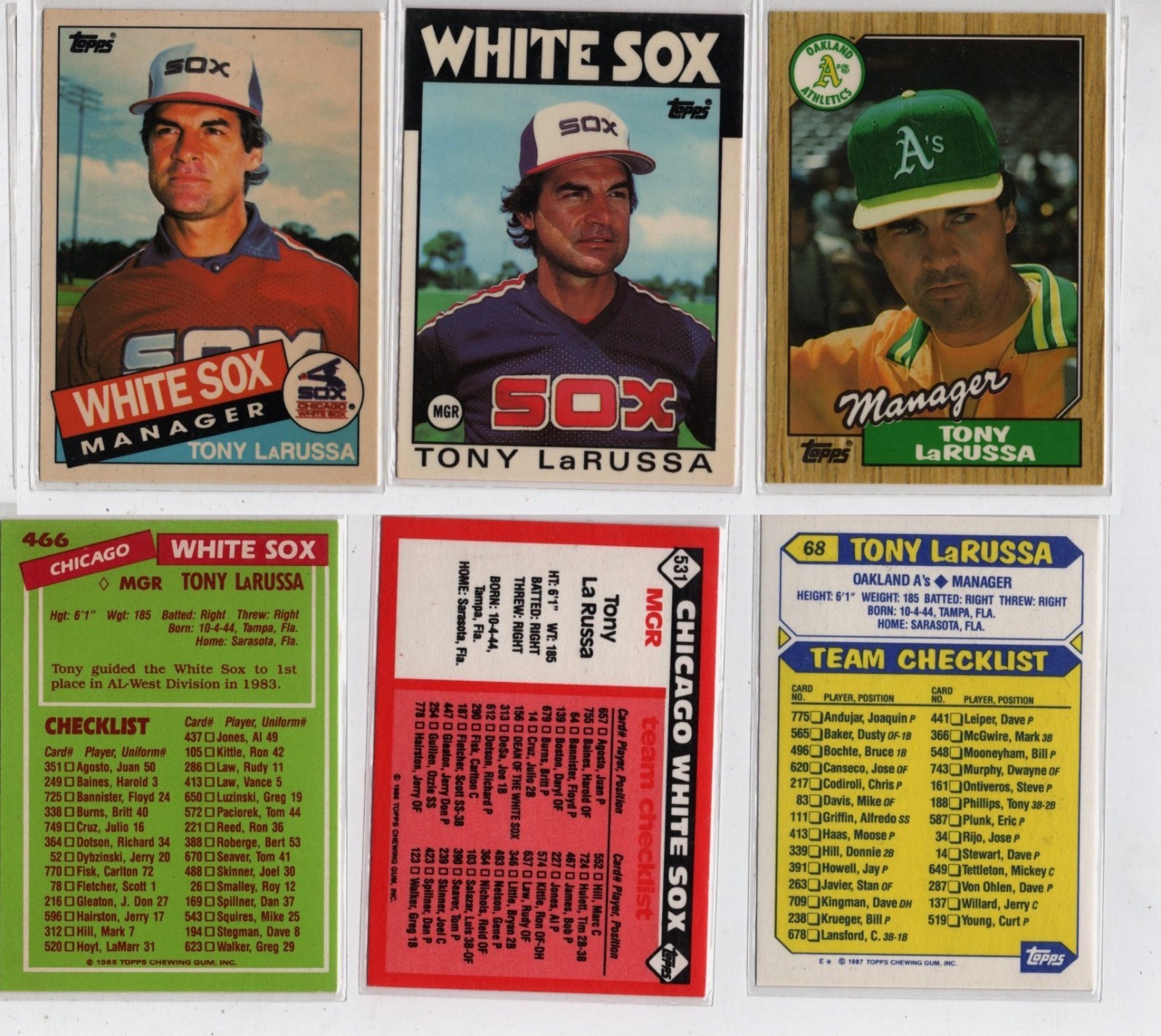 Topps Tony LaRussa Collectors Edition/Tiffany 3 CT. Card Lot~FREE S&H