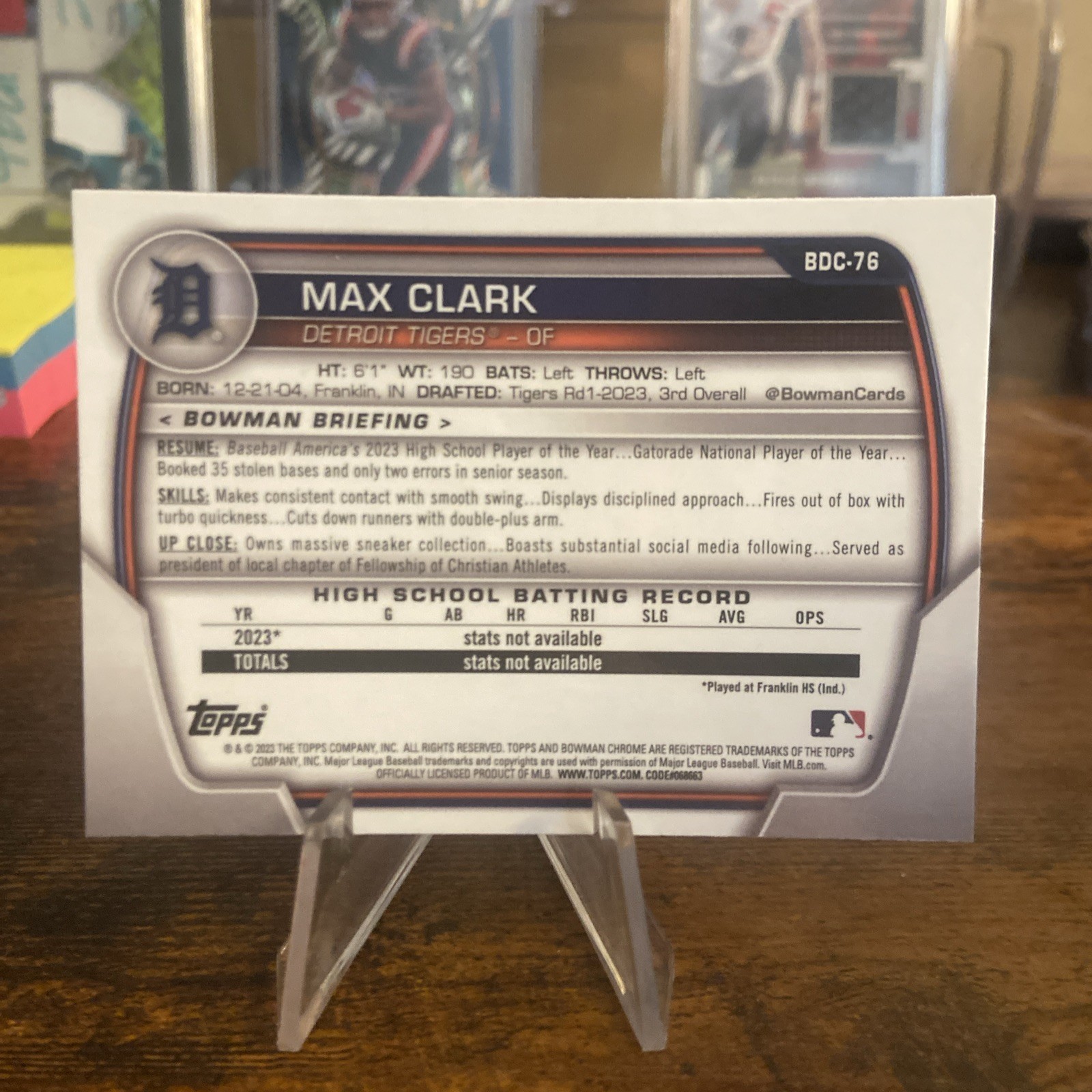 2023 BOWMAN DRAFT CHROME 1st MAX CLARK #BDC-76 DETROIT TIGERS B