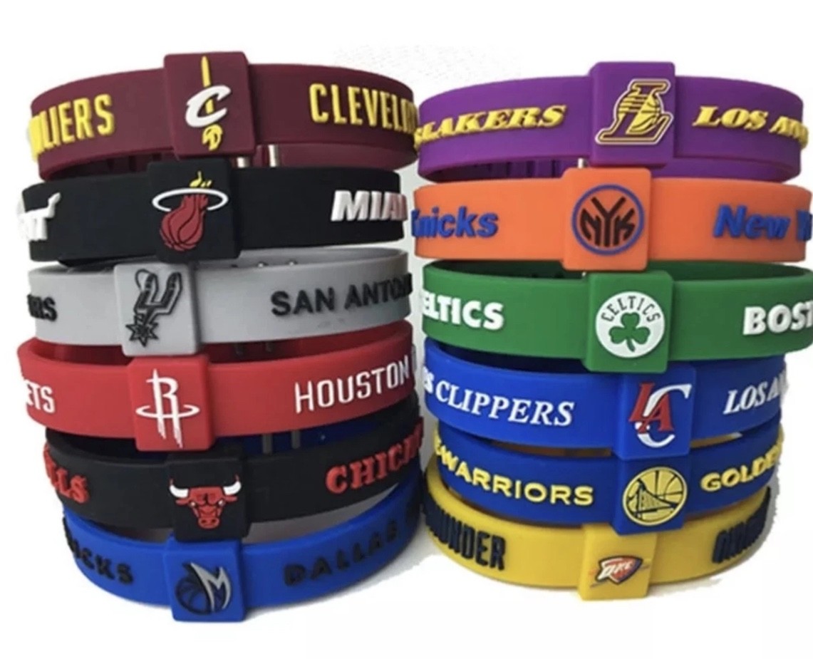 NBA Silicone Wristband Adjustable Clasp Bracelet Cavaliers Warriors Celtics LA