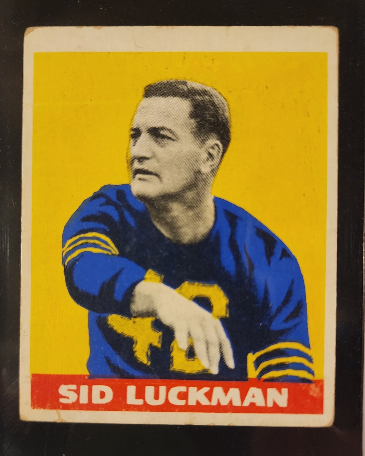 1948 LEAF #1 SID LUCKMAN BEARS RC HOF YELLOW BACKGROUND
