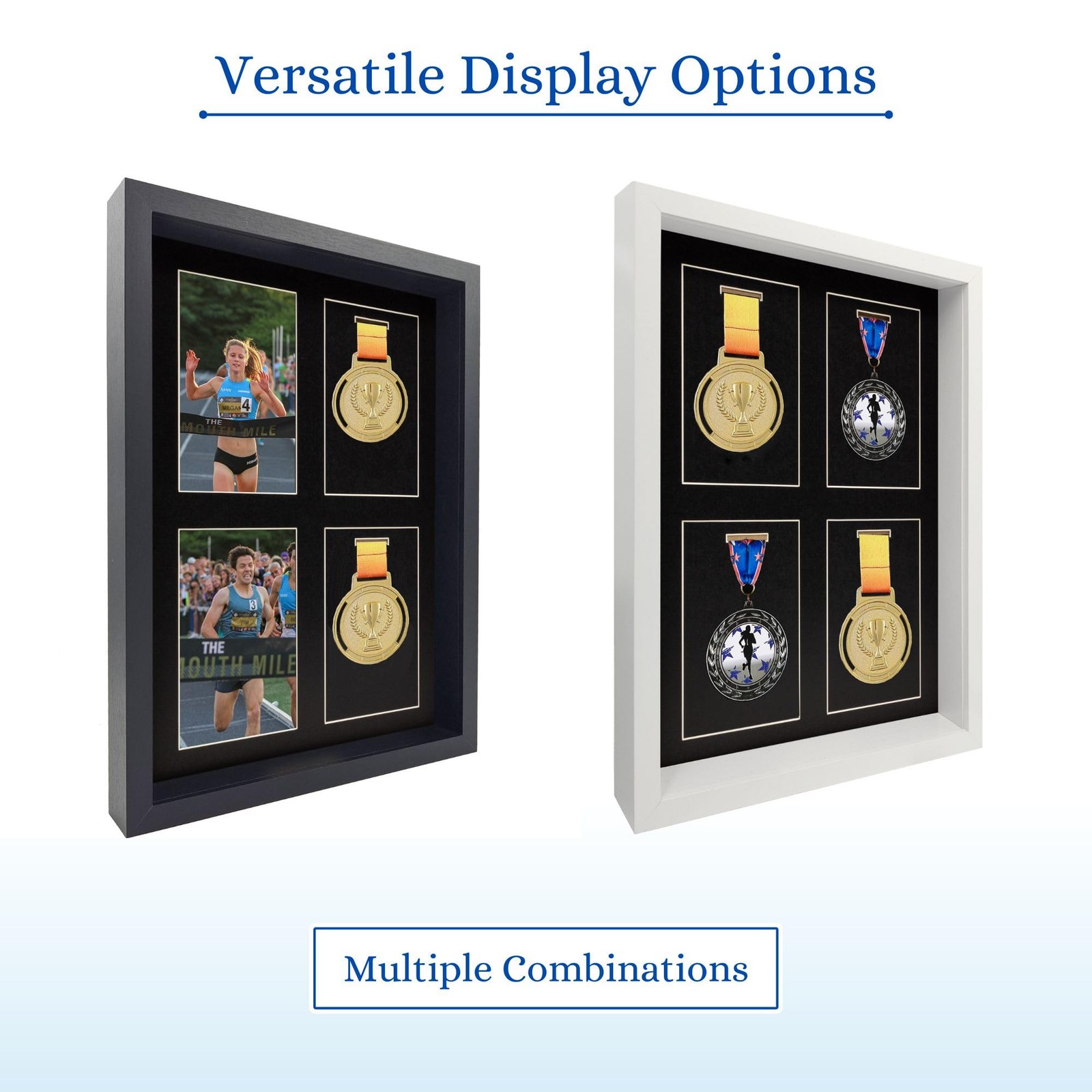 Shadow Display (4 Medals) – Wall-Mounted, Tempered Glass, Wood Frame – Marath…