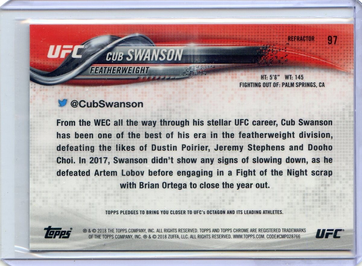 2018 Topps UFC Chrome Refractor Parallel #97 Cub Swanson – Featherweight