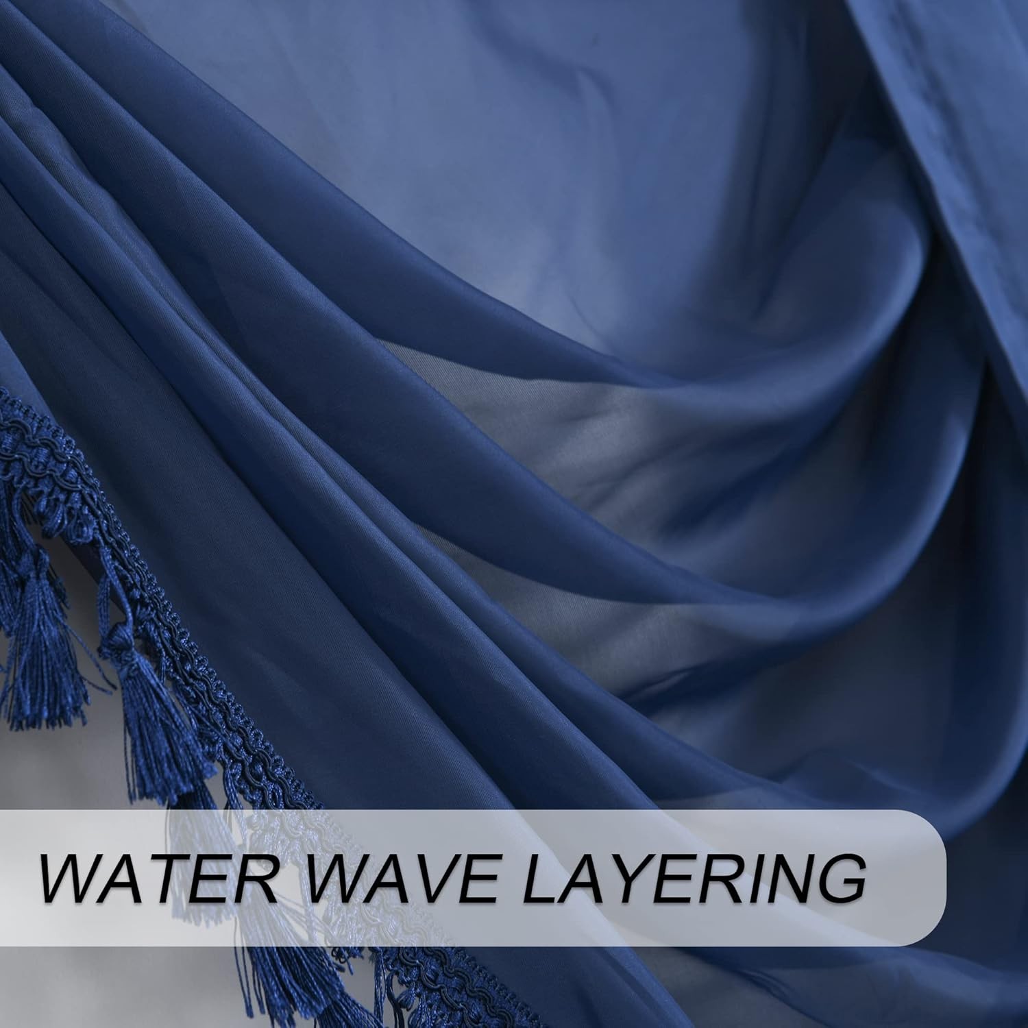 Navy Blue Waterfall Sheer Window 39"W x 48"L (Pack of 1),