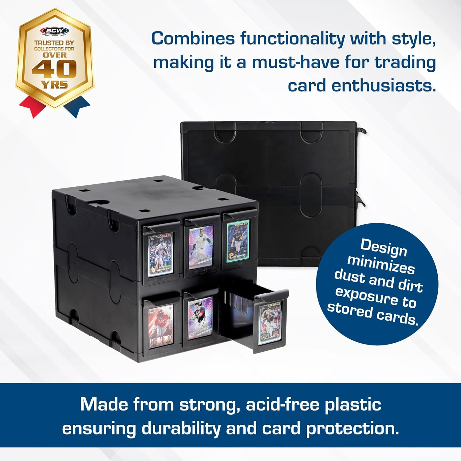 6 Drawer Card Catalog – Black | Stackable Trading Card Organizer Box | Holds Spo