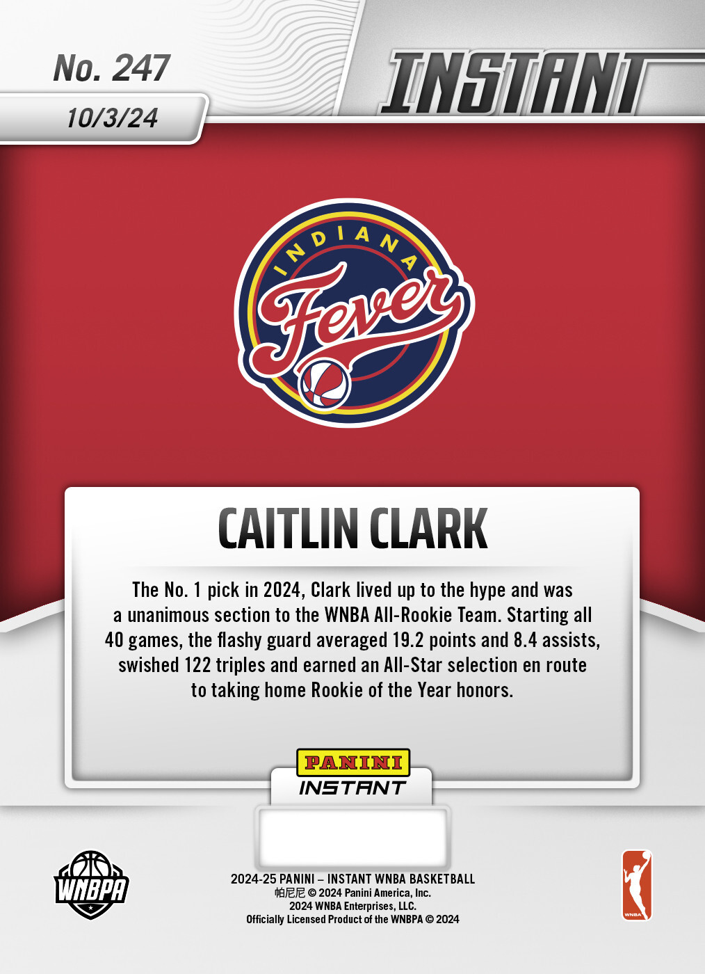 2024 Caitlin Clark RC w/ gold ROOKIE CARD Case Serial # WNBA All Rookie 247