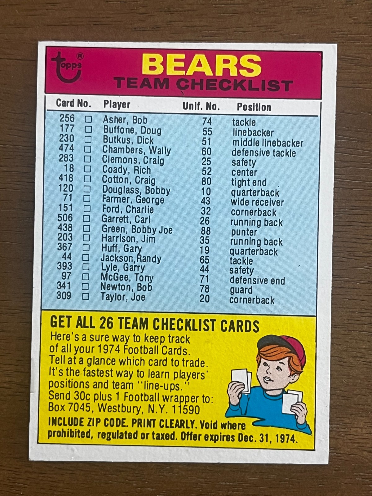 1974 topps football team checklist, complete your set