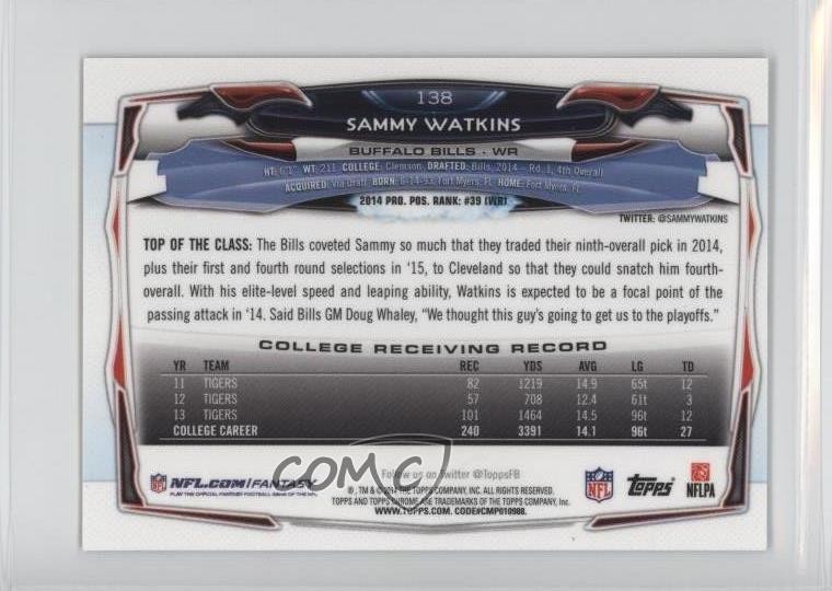 2014 Topps Chrome Mini Sammy Watkins (Standing Upright) #138 Rookie RC 0k0