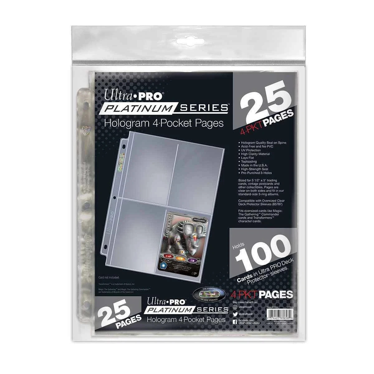 Ultra PRO 25 Ct Platinum 4 Hologram Pocket Pages Protectors High Clarity Sleeves