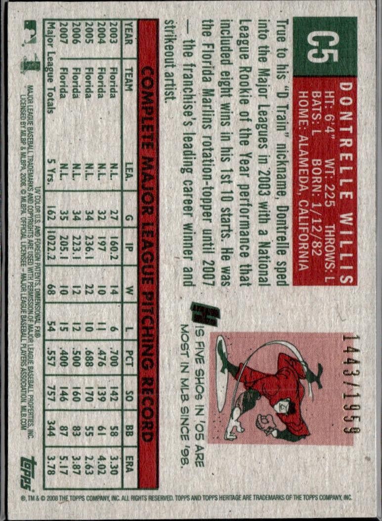 2008 Topps Heritage #C5 Dontrelle Willis Chrome #/1959