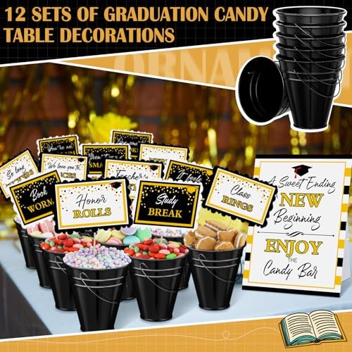 Jingmore 25 Pcs Graduation Candy Buffet Party – Black Plaid Border Style