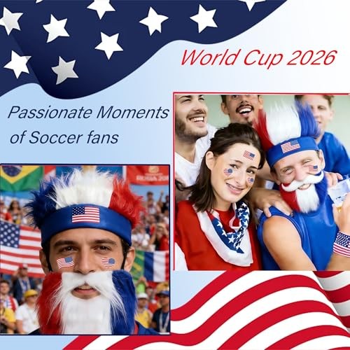 World Cup 2026 Crazy Hat & Beard & Temporary Tattoos(5pcs) for Fan Makeup,Team