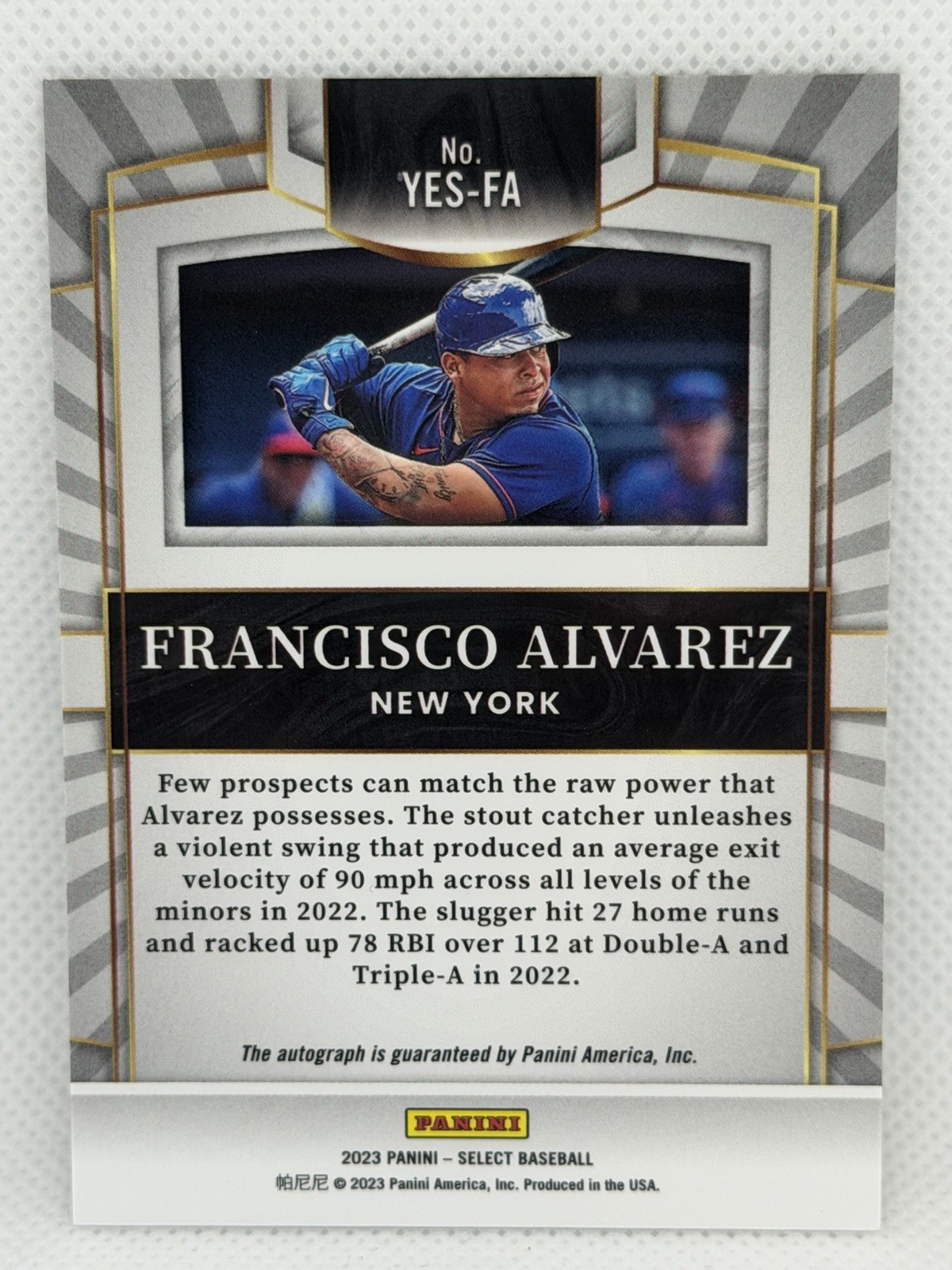 2023 Panini Select Youth Explosion Signatures Francisco Alvarez #YES-FA Mets