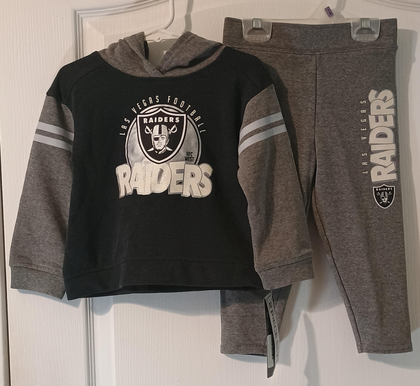 NFL Team Apparel/Fleece Set/Kids 3T/Black Silver Raiders Sparkle Logo Athleisure