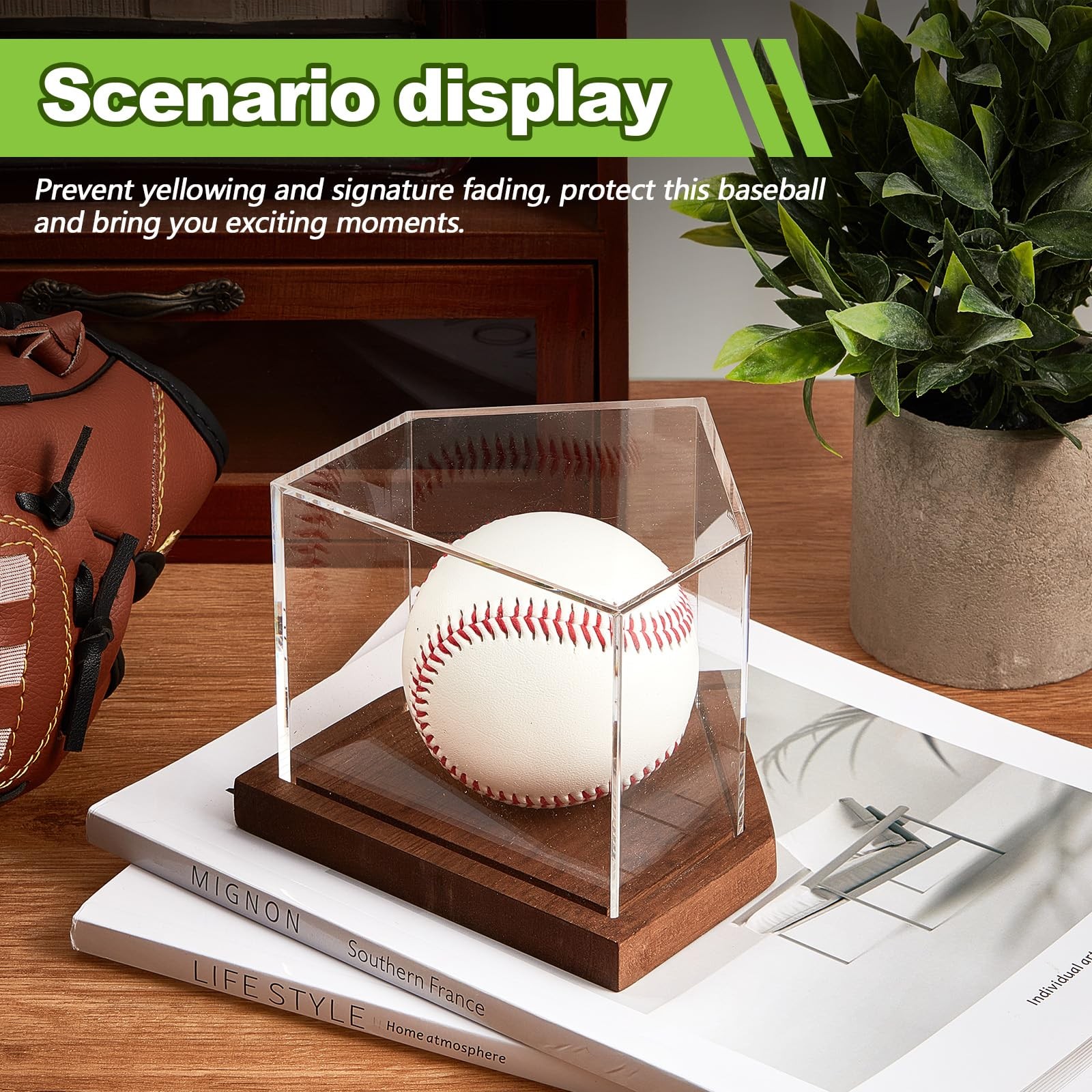 Baseball Display Case with Home Plate Shaped Wooden Base and Acrylic Baseball…