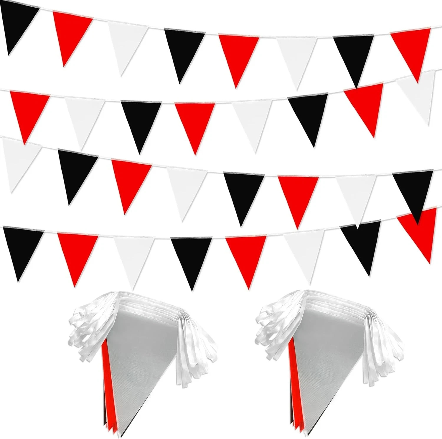 Red Black White 100Ft Pennant Banner Triangle Flags Bunting