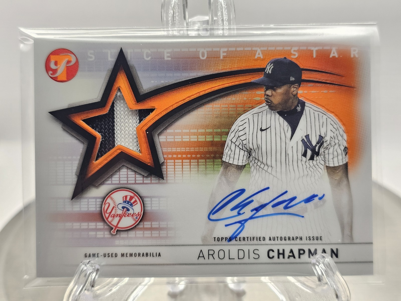2022 Topps Pristine Aroldis Chapman Slice Of Star Auto Relic Orange /25 #SSAR-AC