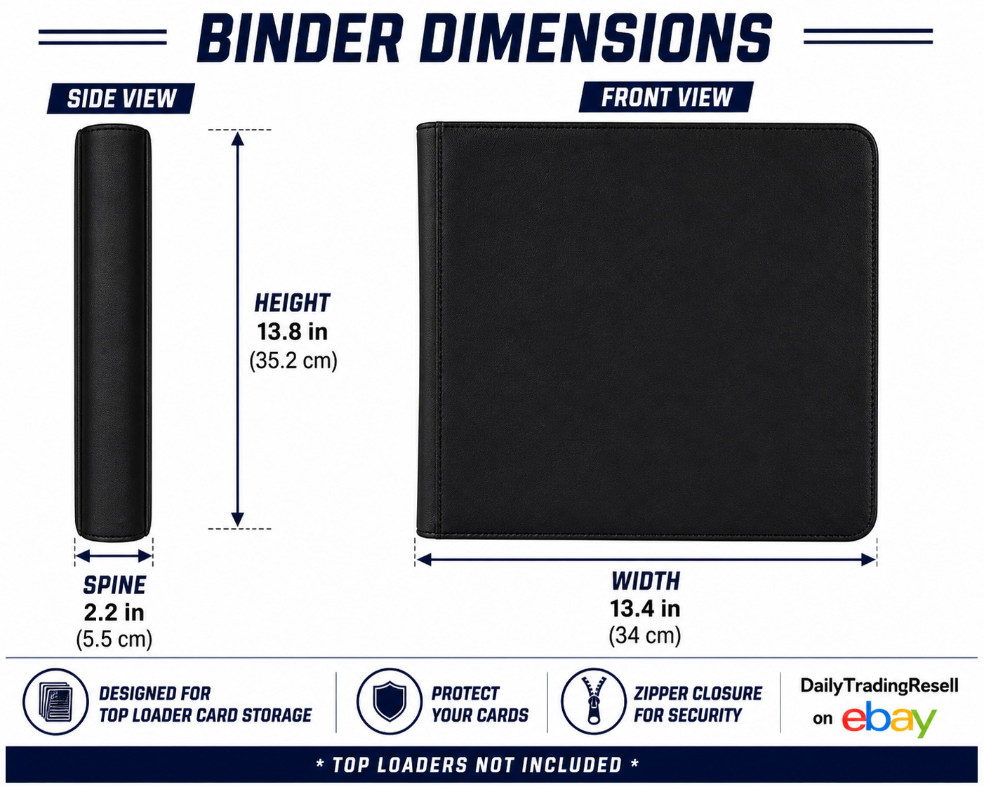 Toploader Binder 12 Pocket Zipper Card Album Holds 336 Top Loaders Side Load