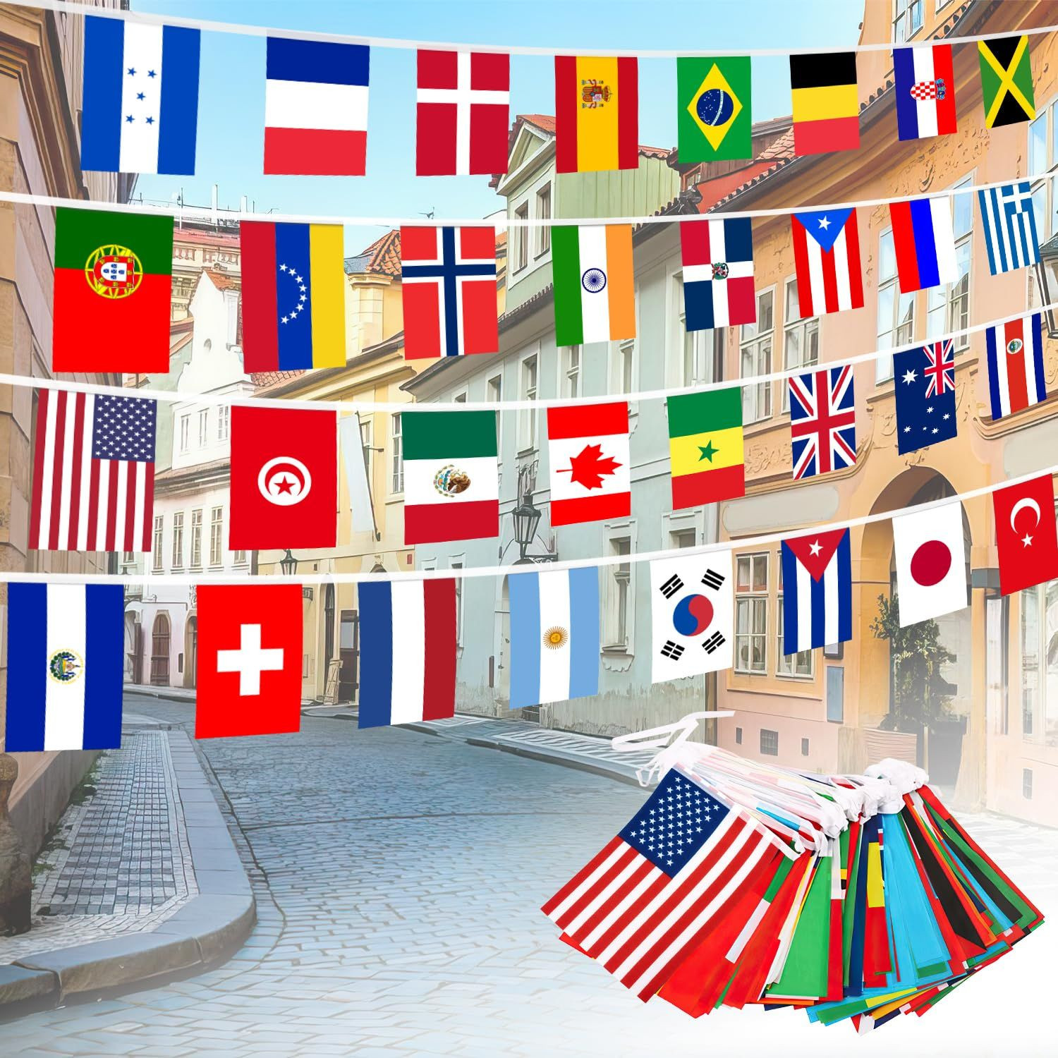 200 Countries String Flag – 184Ft World Banner 200 flags, Multicolored