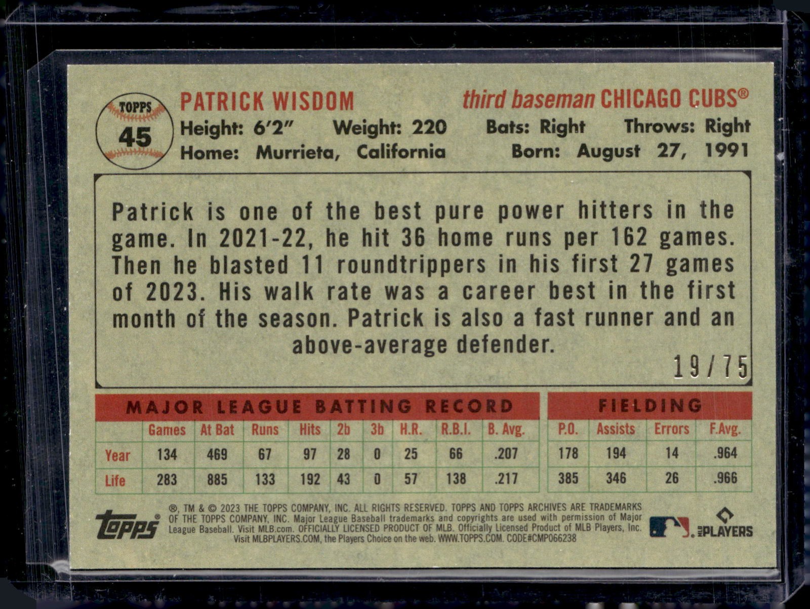 2023 Topps Archives #45 Patrick Wisdom Aqua Sparkle Foil /75 Cubs NM-MINT