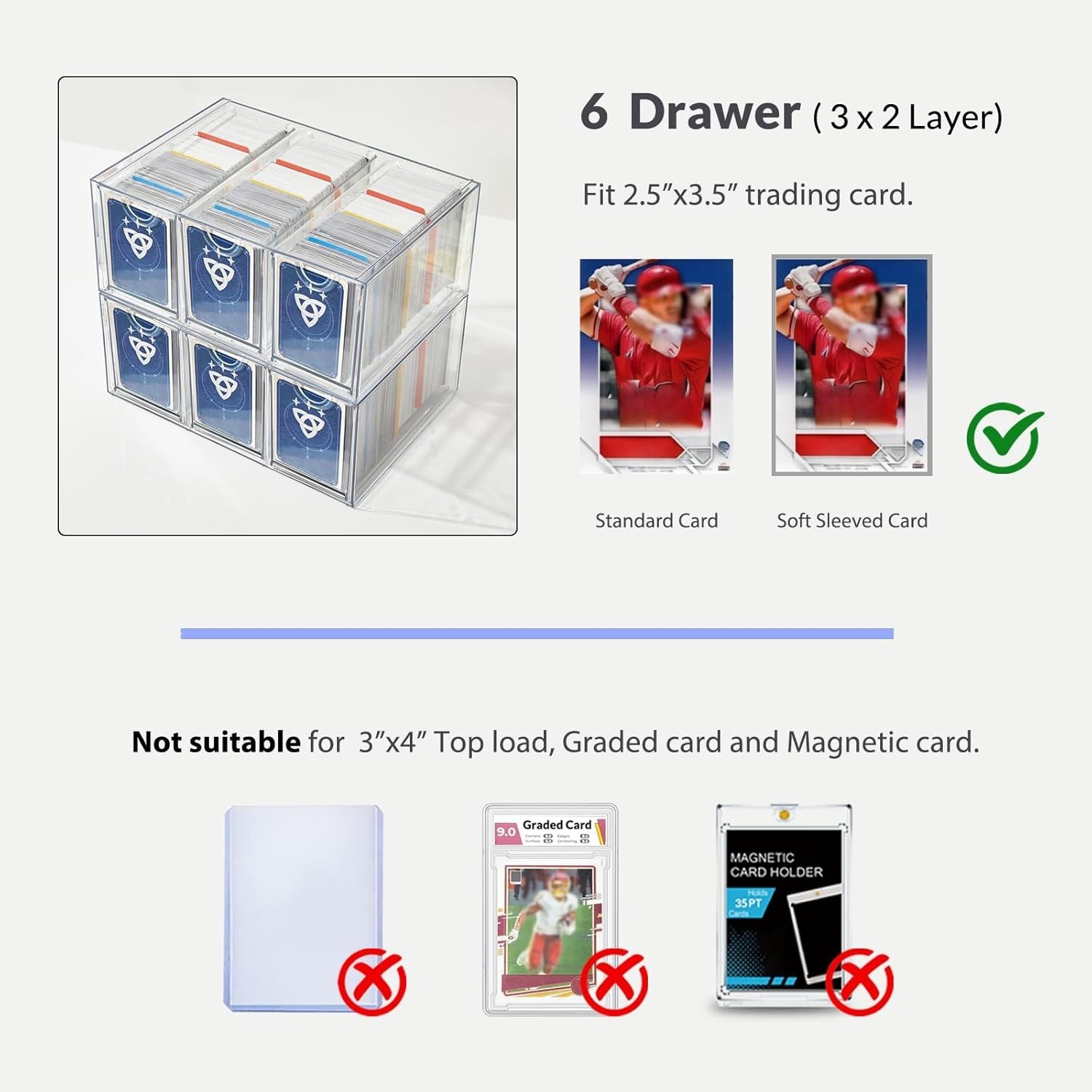 Effortless Card Organization: Stackable 6 Drawer Box for Sports & TCG Cards