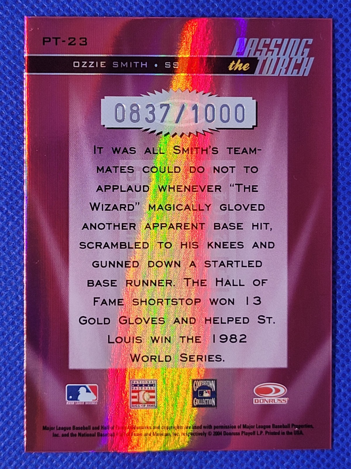 2004 Donruss Elite Passing the Torch Red /1000 Ozzie Smith #PT-23 -10+ Ship FREE