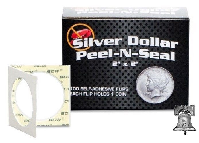 100 BCW Self Adhesive Coin Holder 2×2 Morgan Silver Dollar Peel-N-Seel Flip Case