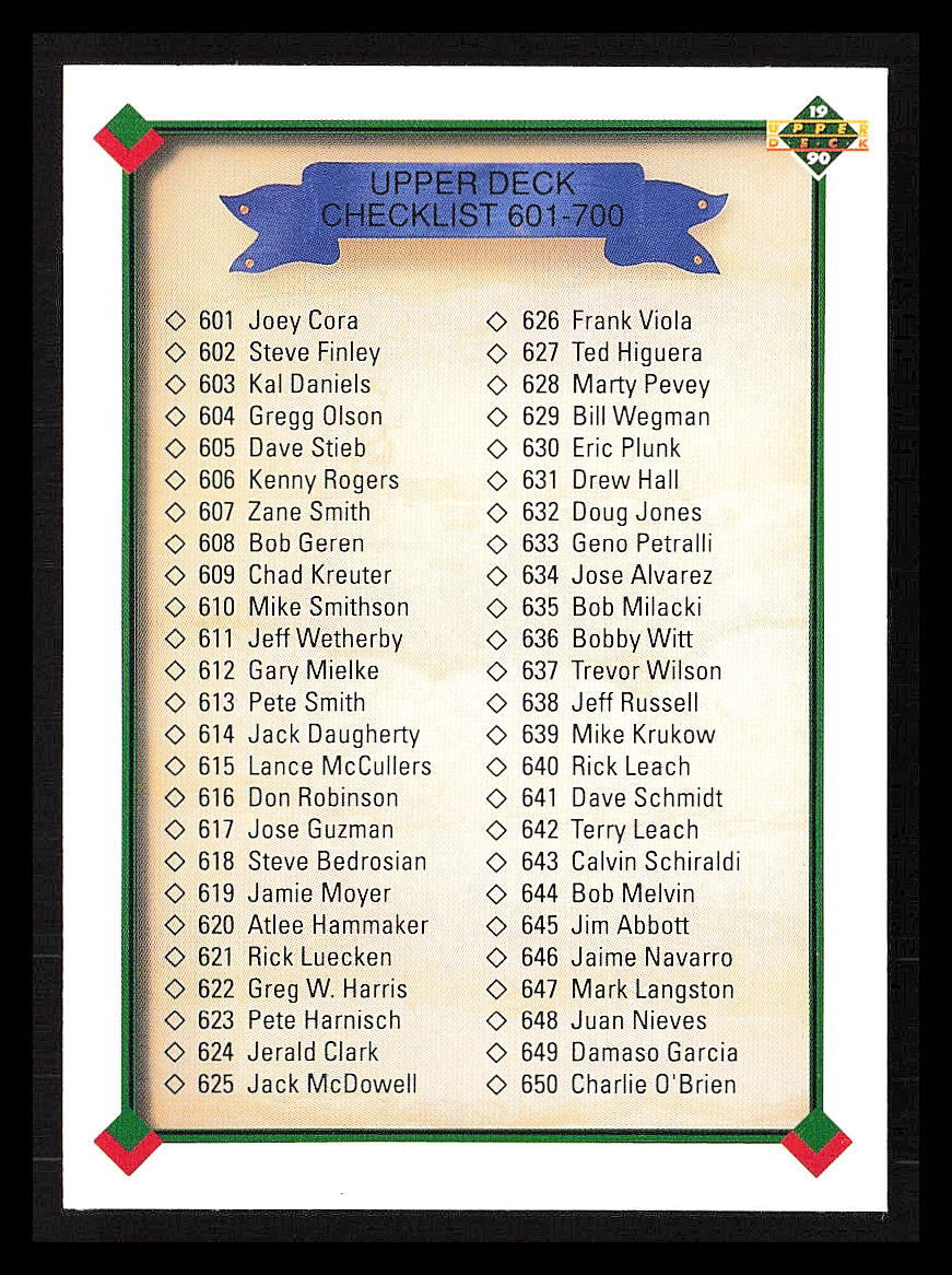 Checklist: 601-700 CL, ERR 1990 Upper Deck #700a