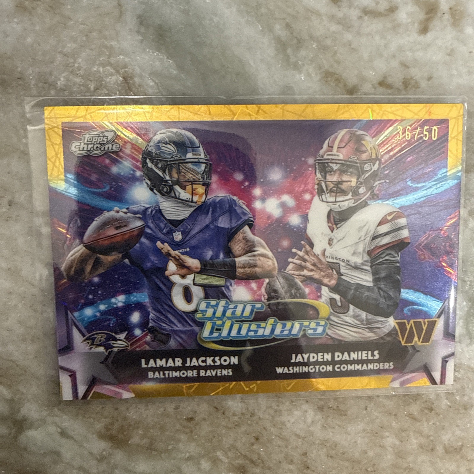 2025 Topps Cosmic Chrome Star Clusters Lamar Jackson Jayden Daniels Gold /50