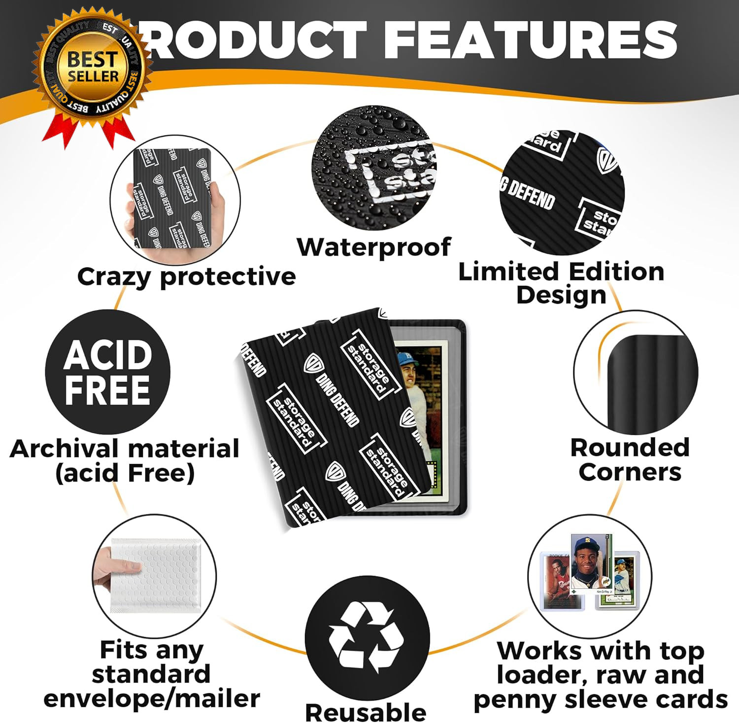 Ding Defend 110-Pack Trading Card Protector Shipping – 3.5 X 4.5 Inch Black Hobb