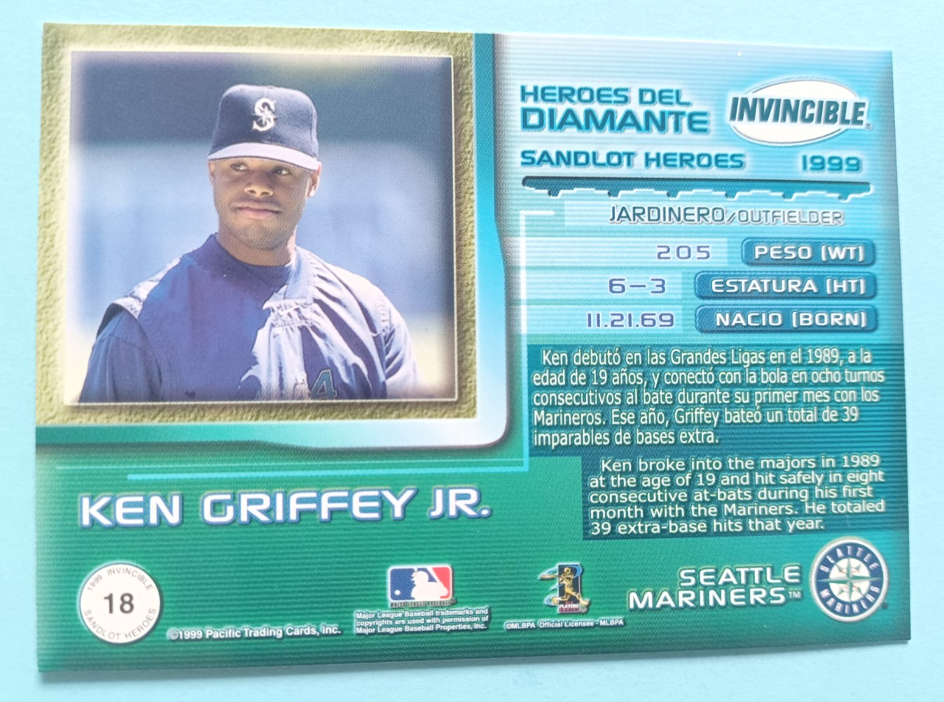 1999 PACIFIC INVINCIBLE KEN GRIFFEY JR #18 SANDLOT HEROES STANDING MARINERS