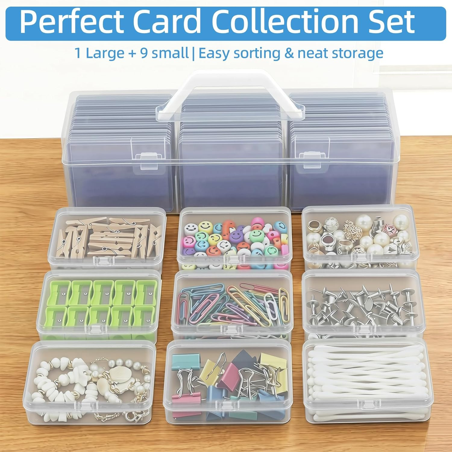 Trading Card Storage Box with 9 Individual Card Cases, Large Capacity Card Game