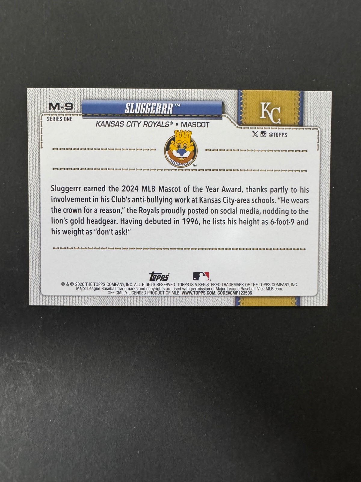 2026 TOPPS CELEBRATION MLB – Sluggerrr – Mascots #M-9 Kansas City Royals Slugger