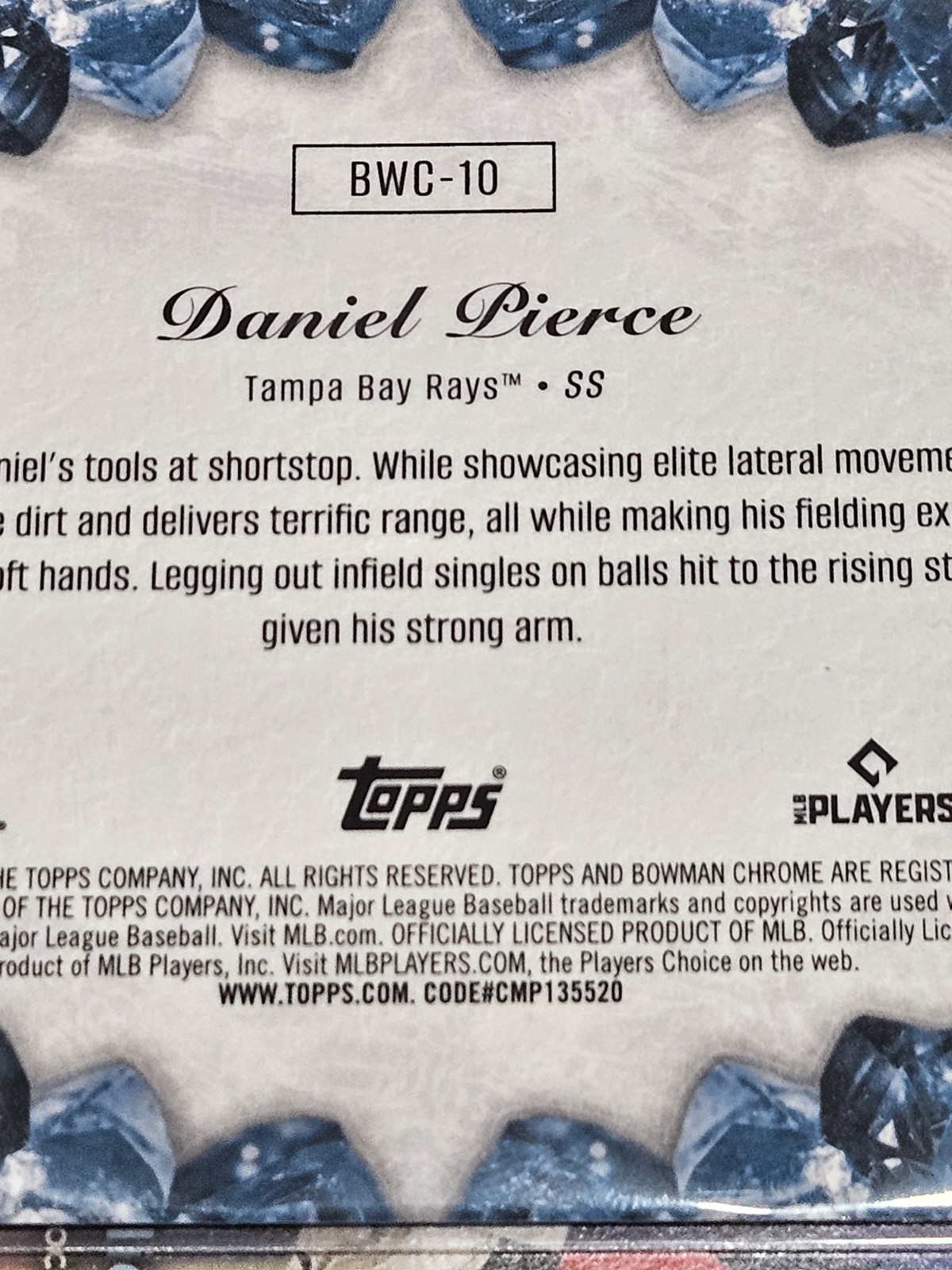 2026 Bowman Chrome Prospects Daniel Pierce Crystallized Gold /50 BWC-10 TB Rays