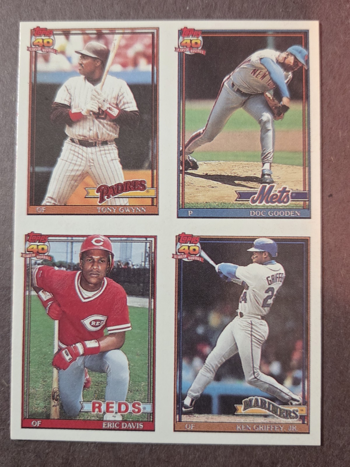 1991 Ken Griffey Jr. Cracker Jack Proof Davis, Gooden & Gwynn 4 In 1