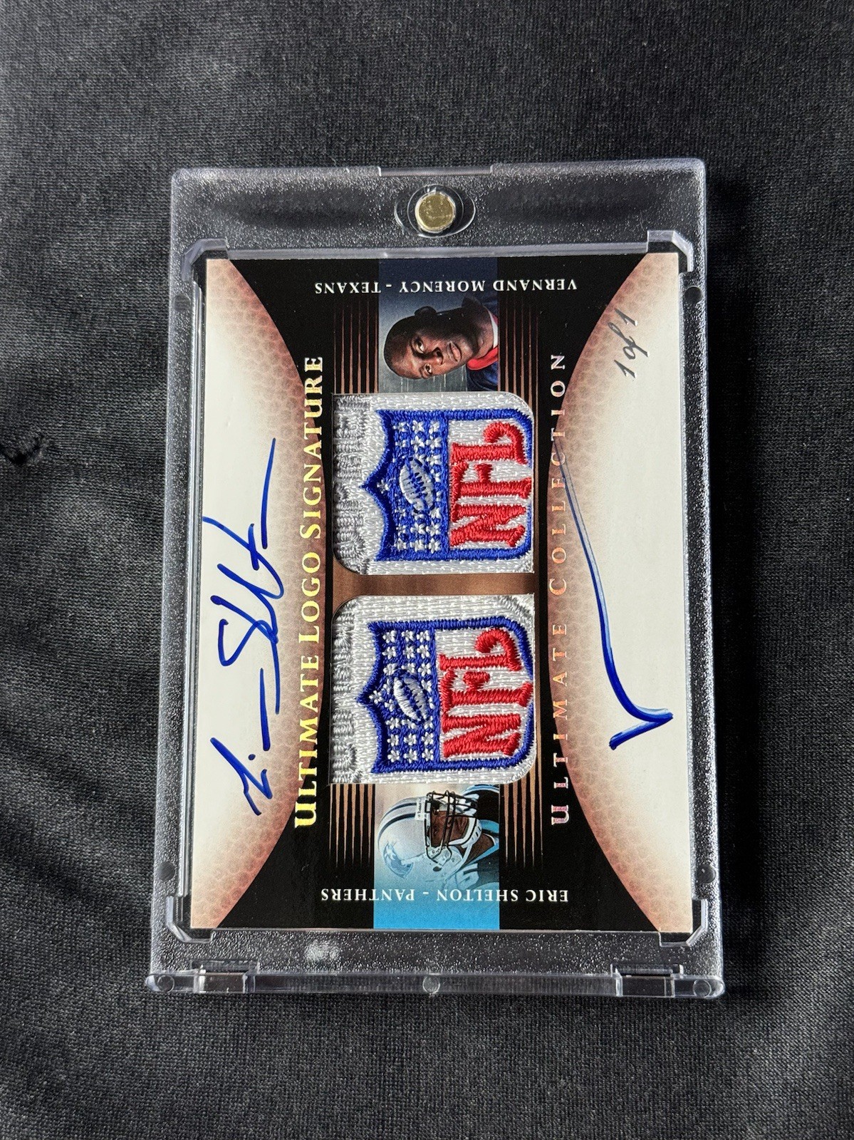 2005 Ultimate Logo Signature NFL Shield Auto 1/1 Vernand Morency / Eric Shelton