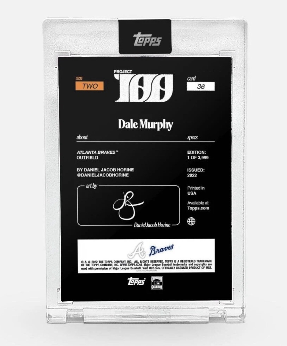 Factory Sealed 2022 Topps Project 100 Dale Murphy #36 Daniel Jacob Horine /3999