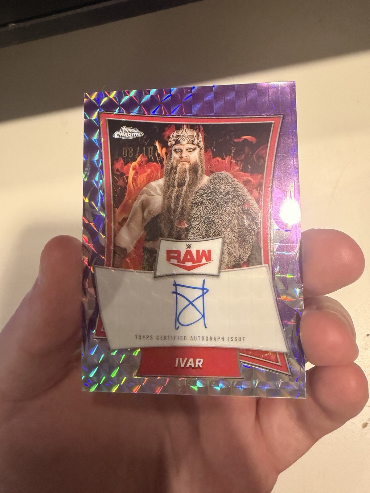 2025 Topps Chrome WWE IVAR Red Brand Chrome Autographs Purple Geometric /10