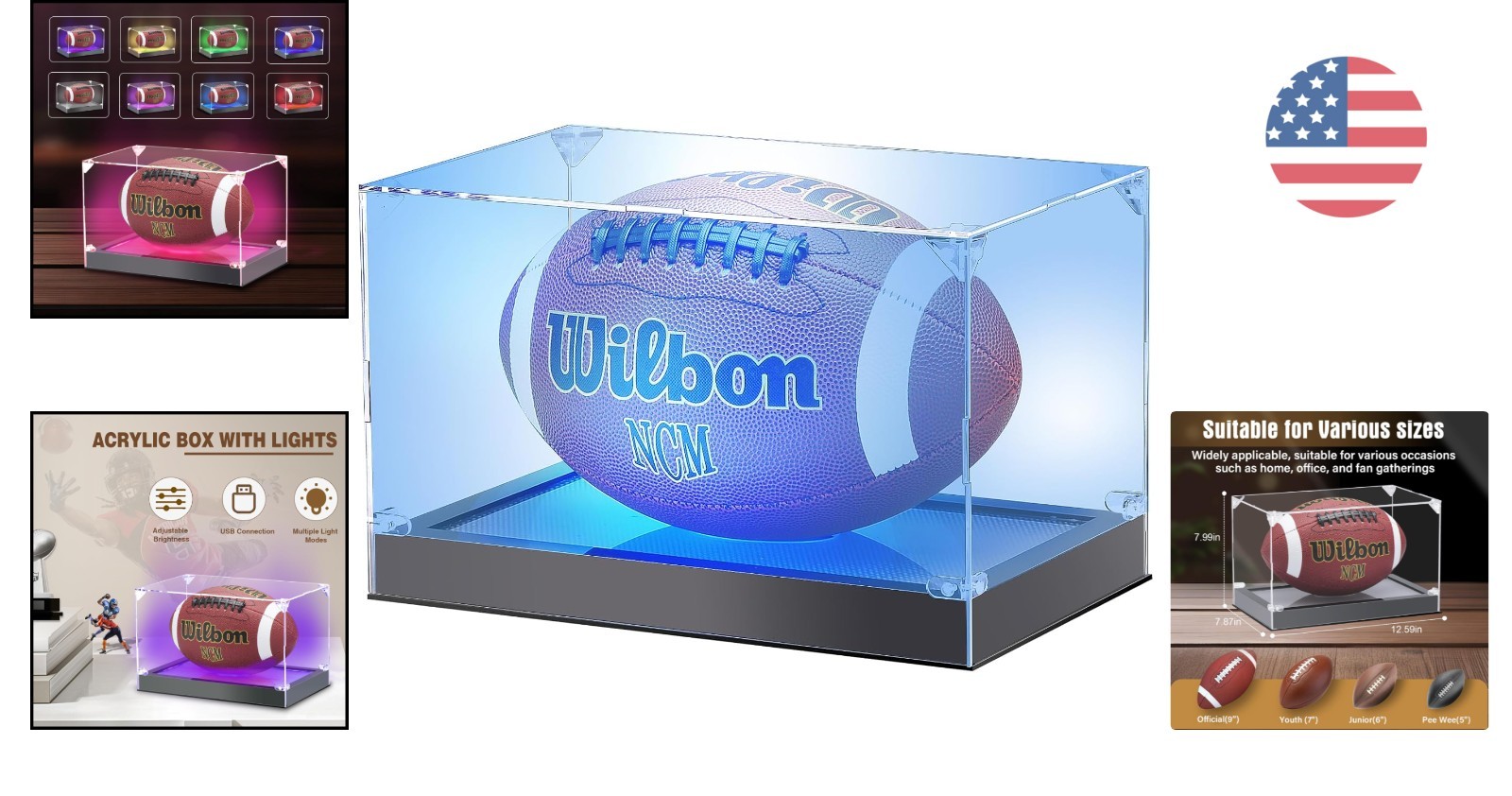 Acrylic Football Trophy Case with Adjustable LED – Stunning Exhibit Box