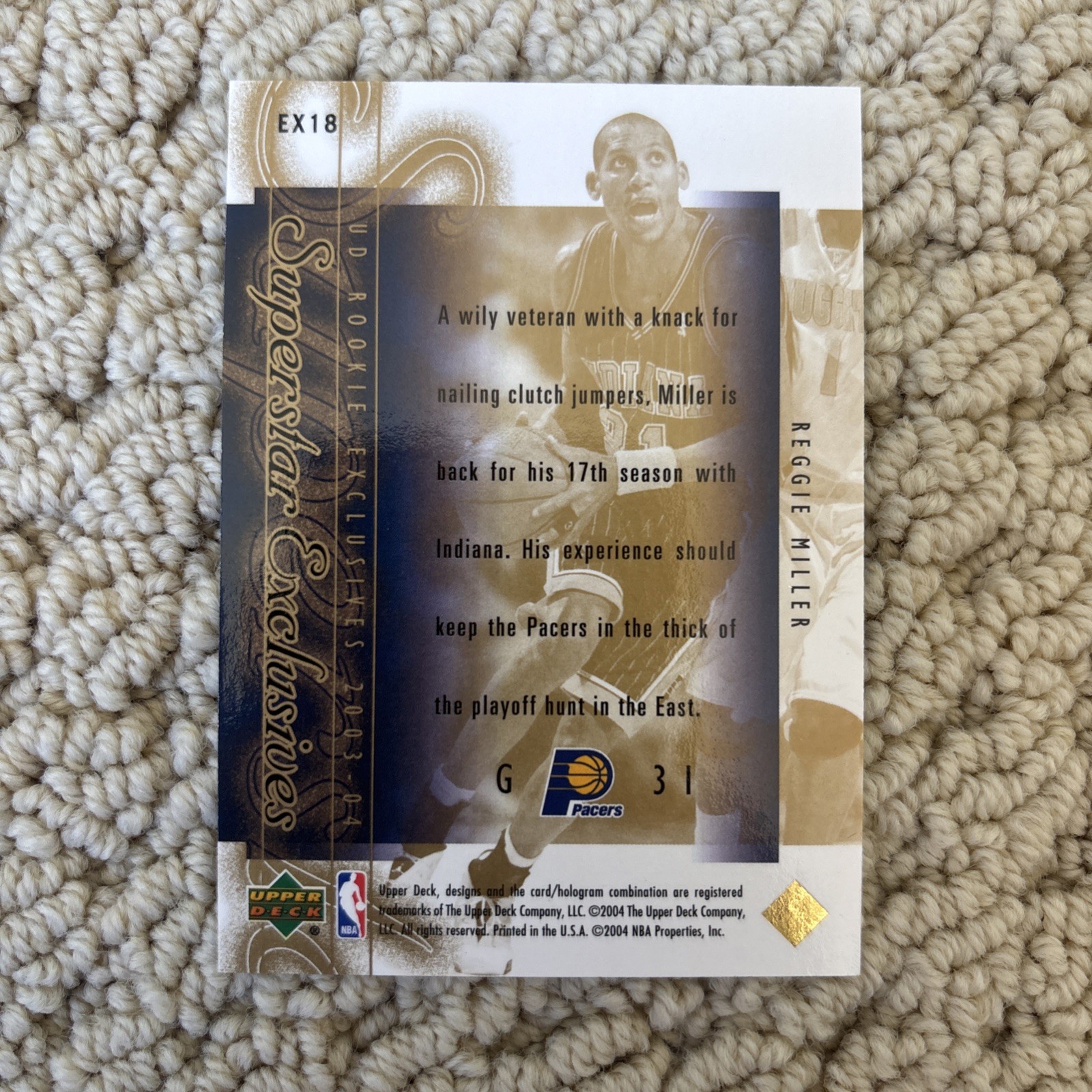 2003-04 Upper Deck Rookie Exclusives Reggie Miller Gold /100 Indiana Pacers