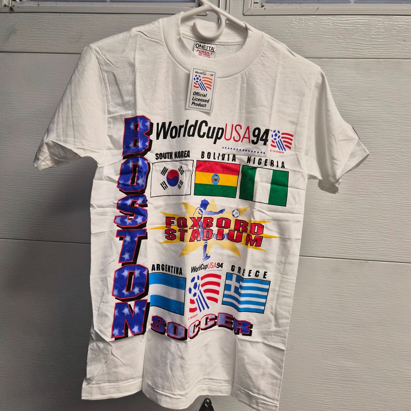 Vintage World Cup USA 94 Boston T Shirt Small Foxboro Stadium Oneita High 5 FIFA