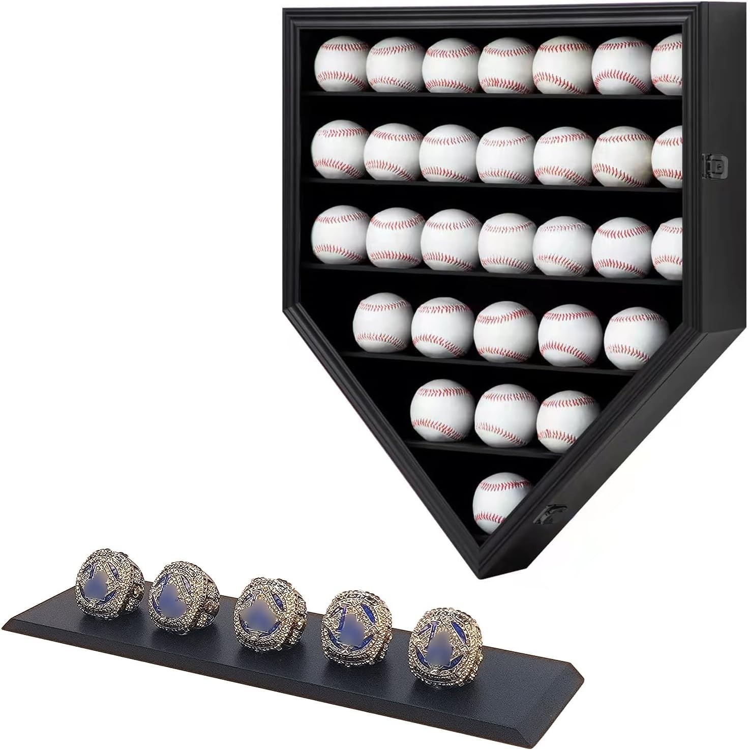 Wooden Display Case for 30 Baseballs & Rings – Shatterproof Acrylic Door