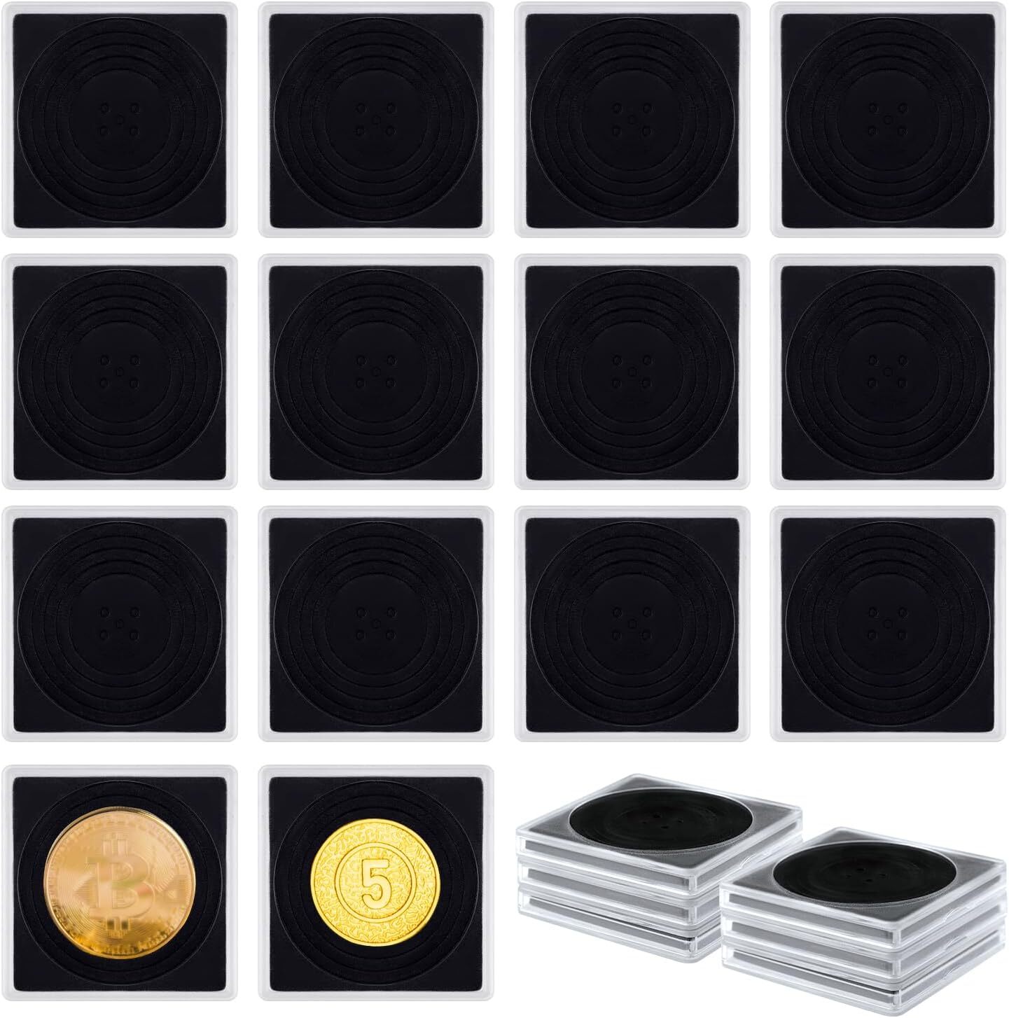 30Pcs Adjustable Acrylic Coin Collection Cases with Sponges Coin Snap Holder USA