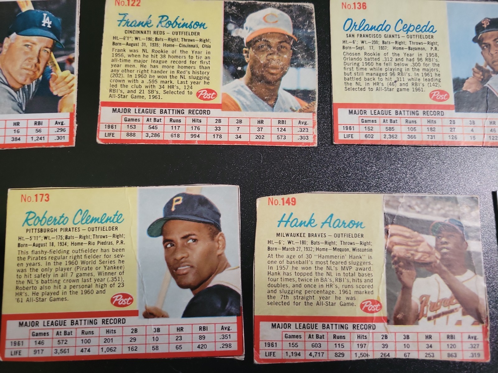 1962 Post Cereal Baseball Lot- 113 Cards -W/ Mantle Aaron Clemente Mays – Loaded