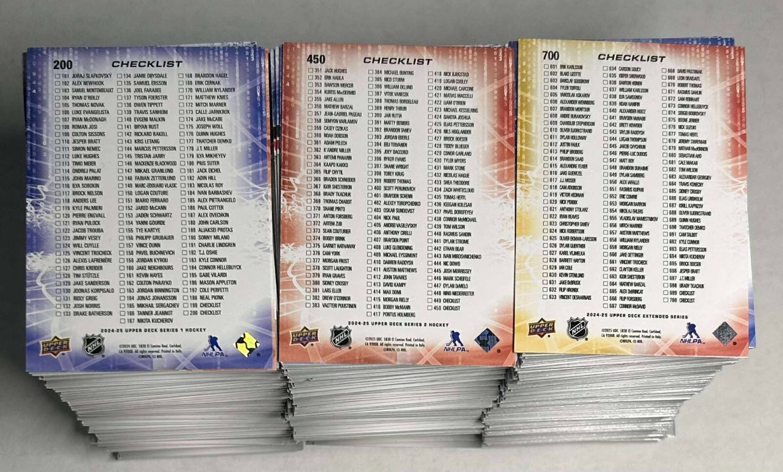 2024-25 Upper Deck Series 1, 2, 3 Complete Base Set #1-200 & #251-450 & #501-700