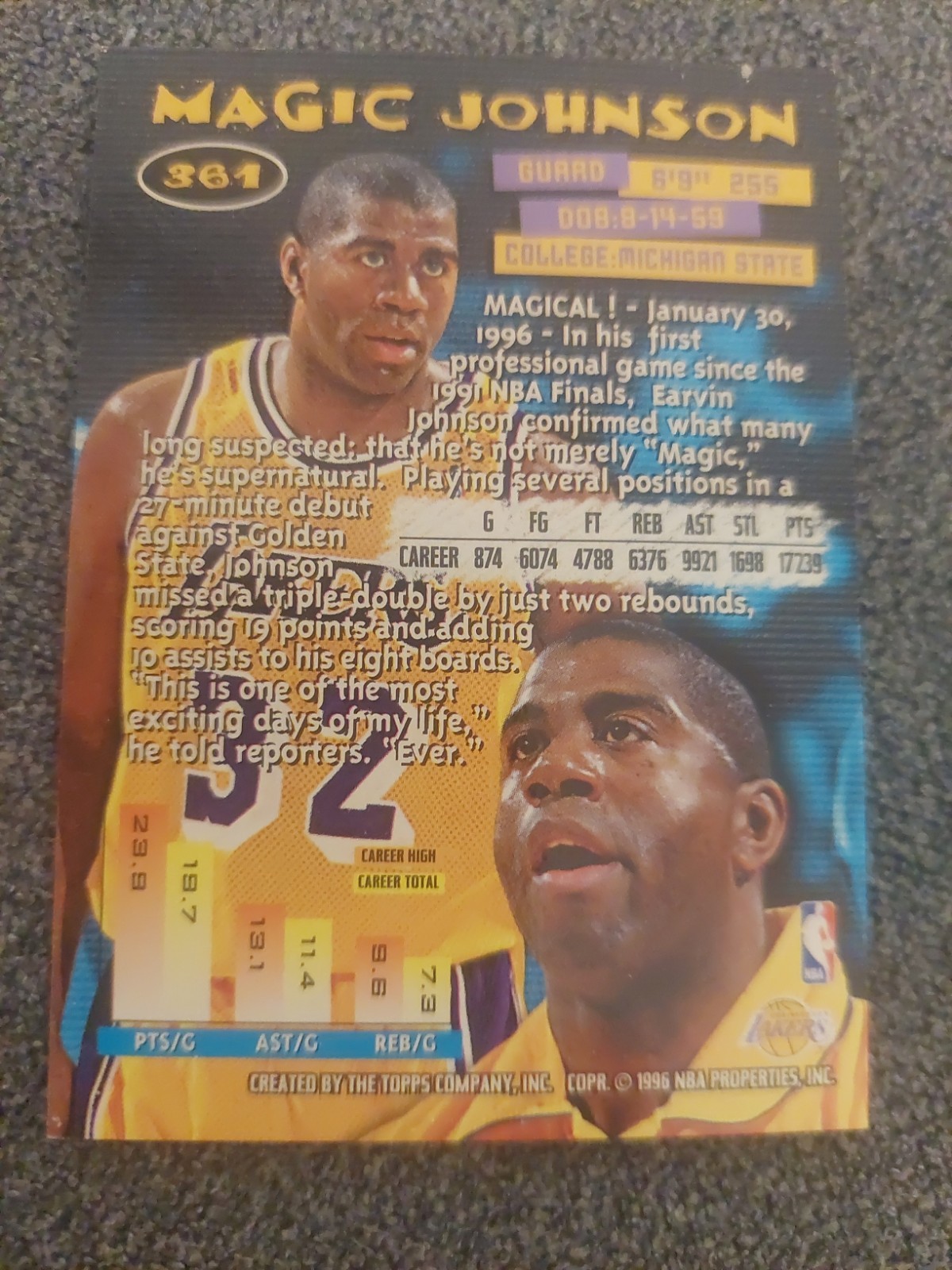 1995-96 Topps Stadium Club – Magic Johnson (Magic’s Back, Los Angeles Lakers)