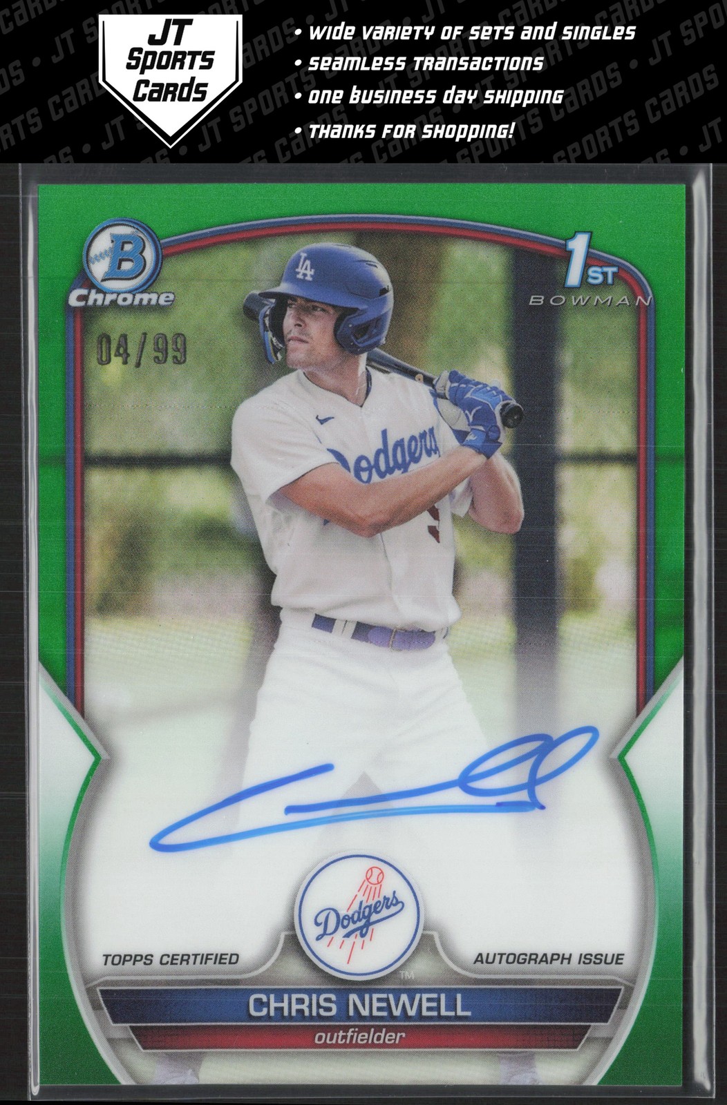2023 Bowman Chrome Chris Newell CPA-CN 1st Green Refractor Auto /99 Dodgers