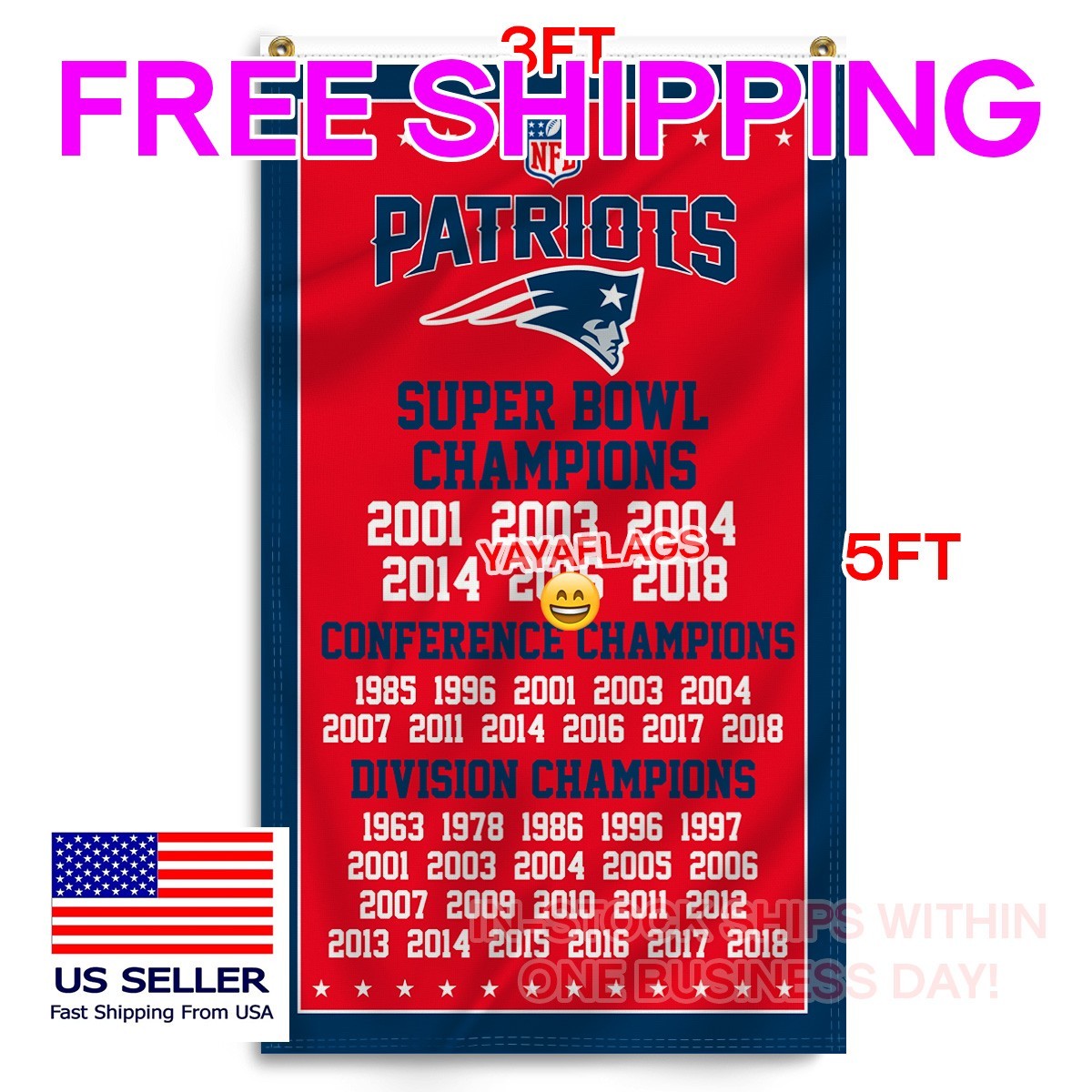 New England Patriots 3×5 ft Flag Banner NFL Football Champions FREE Shipping