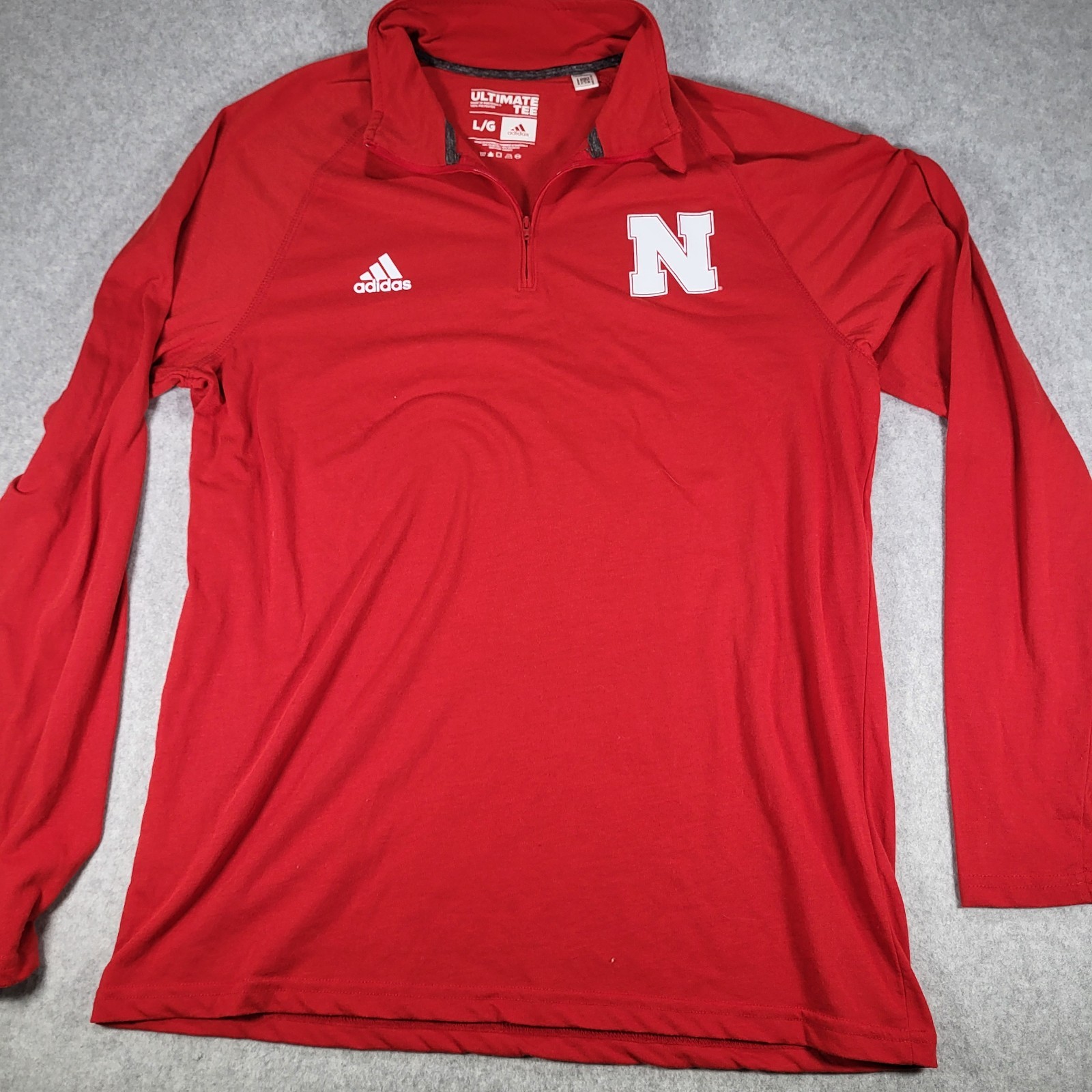 Nebraska Cornhuskers Adidas Ultimate Tee 1/4 Zip Long Sleeve Mens Large Red